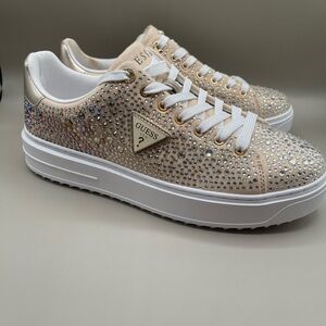 GUESS Women's Glitter Sneakers - Gold and White